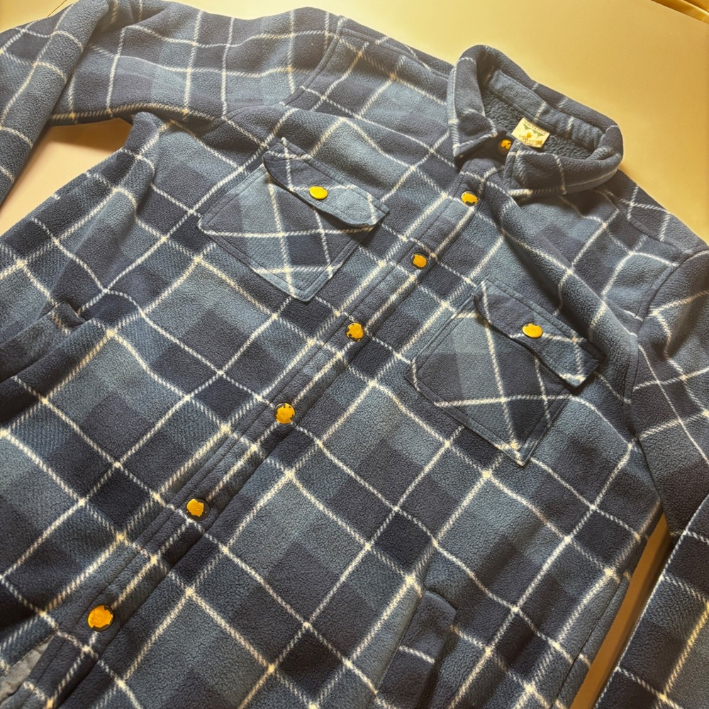 Voyager Mens Blue Plaid Fleece Sherpa Lined Button Up Shirt Jacket Size M